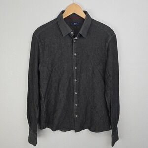 Stone Rose Shirt Men's Medium Charcoal Cotton Long‎ Sleeve Textured Turkey